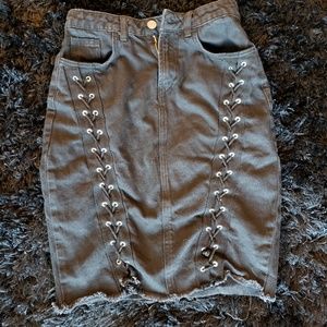 Misguided lace up black denim skirt